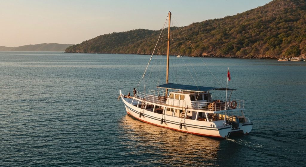 komodo island dragon trekking yacht tour guide — Photorealistic editorial travel photograph relevant to: The honest, ope