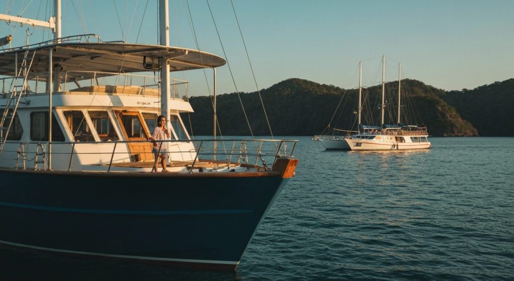 yacht rental requirements komodo indonesia — Photorealistic editorial travel photograph relevant to: The honest, operato